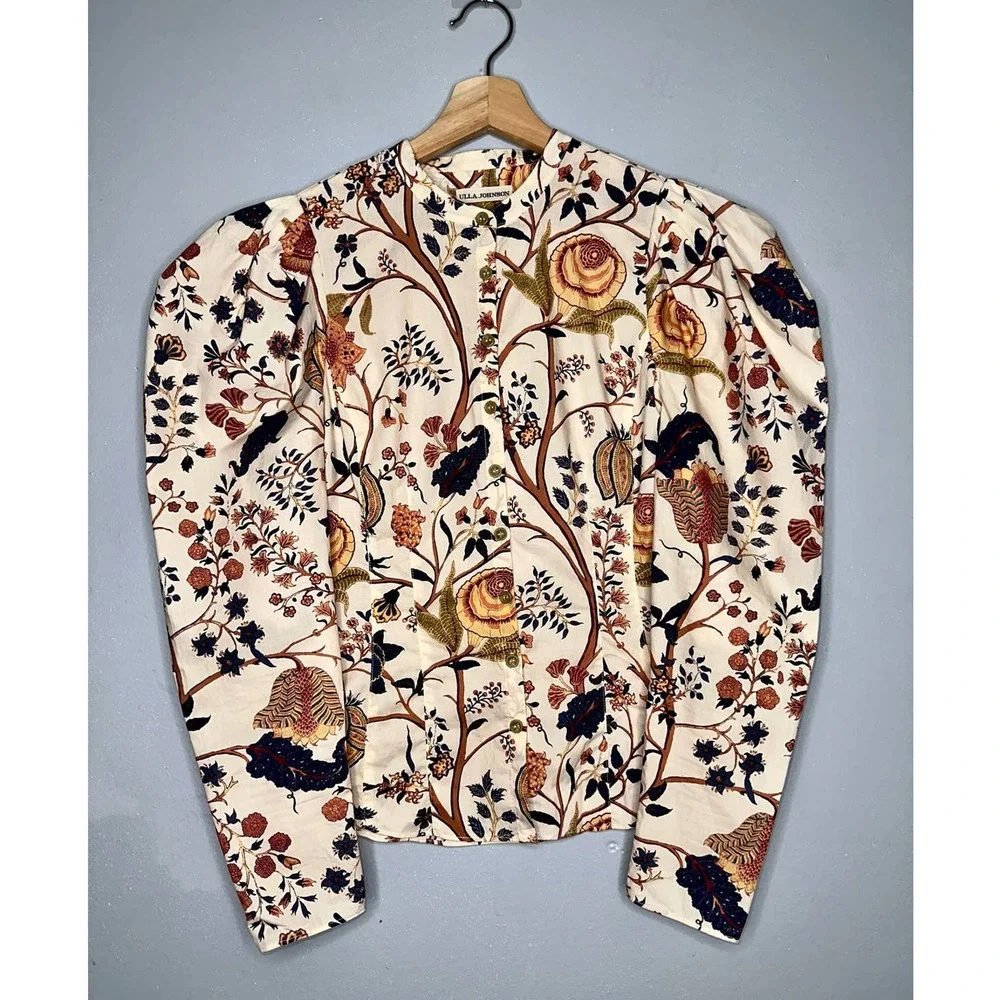 Ulla Johnson Harriet Long Sleeve Blouse in Daisy Women's Size 00 Cream Floral